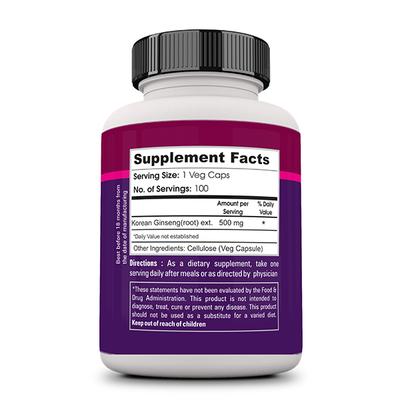 Zenith Nutrition Ginseng 500 mg Capsules 100's - Herbal Dietary Supplement