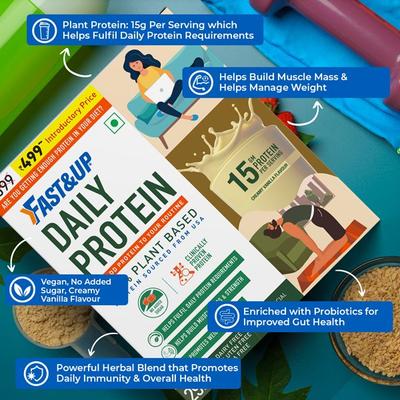 Fast&Up Daily Protein Powder - Creamy Vanilla Flavour 150 gm - Workout Essentials