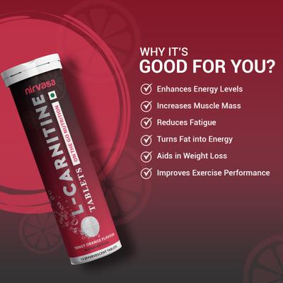 Nirvasa L Carnitine Effervescent Tablet - Tangy Orange Flavour (Pack of 2 x 60's) 1's - General Health