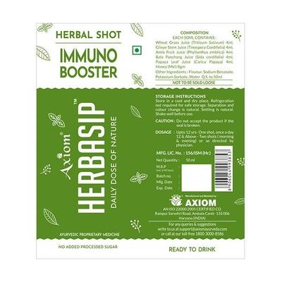 Axiom Herbasip Immuno Booster Juice Shots (Pack of 6 X 50 ml) - Ayurvedic Juices