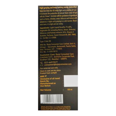 Bajaj Zero Grey Hair Oil with Onion Extract 100 ml - Hair Oils