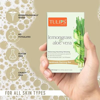 Tulips Handmade Bathing Bar - Lemongrass & Aloevera 125 gm - Soaps