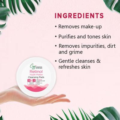 CGG Cosmetics Cleansing Pads 50's + Retinol Moisturizer 50 ml + Retinol Face Serum 30 ml + Retinol Toner 100 ml - Youth Potion - Face Serum