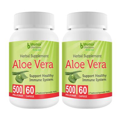 Bhumija Lifesciences Aloe Vera 500 mg Capsule (Pack of 2 x 60's) - Herbal Dietary Supplement