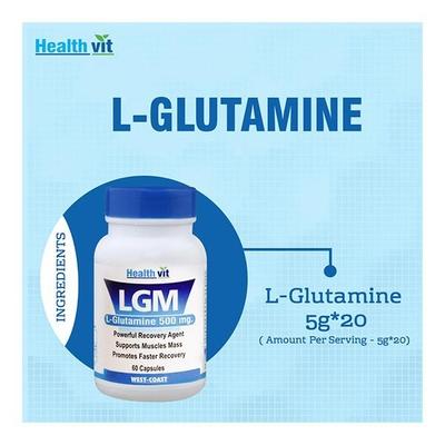 HealthVit LGM (L-Glutamine 500 mg) Capsule 60's - Amino Acids
