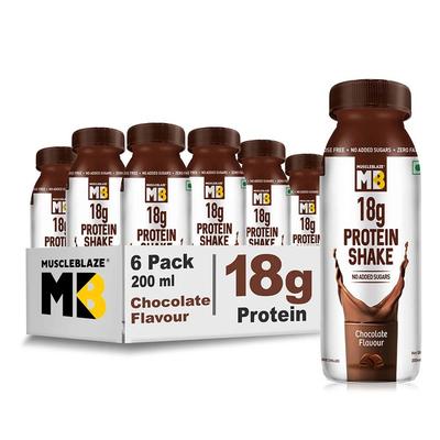 MuscleBlaze 18G Protein Shake - Chocolate (Pack of 6 x 200 ml) 1's - Nutritional Supplement