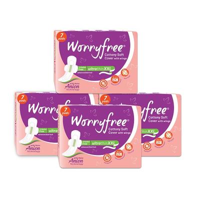 Worryfree Cottony Soft Ultrathin Sanitary Pad - XXL (Pack of 4 X 7's) - Sanitary Napkins