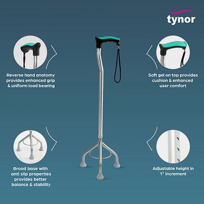 Tynor Walking Stick Tripod (UN) (L 32) - Silver - Wheelchairs & Walking Sticks