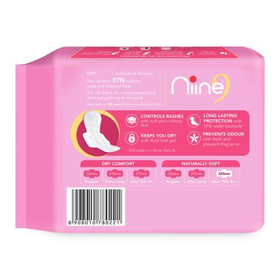 Niine Naturally Soft Sanitary Pads with Biodegradable Disposal Bags - Ultra Thin XL+ (Pack of 4 x 7's) - Sanitary Napkins