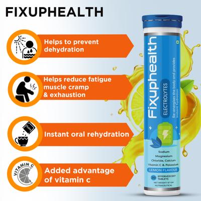 FixUpHealth Electrolytes Effervescent Tablet - Lemon Flavour & FixUpHealth Natural Amla Effervescent Tablet - Orange Flavour 20s 1's - General Health
