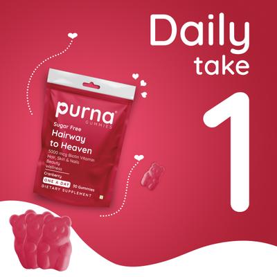 Purna Gummies Sugar Free Biotin Cranberry Flavour Gummy for Hair, Nails and Skin, 1 Daily 30's - Hair & Skin
