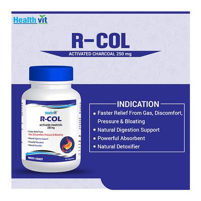 Healthvit R-COL Activated Charcoal 250 mg Capsule 60's - Digestive Health