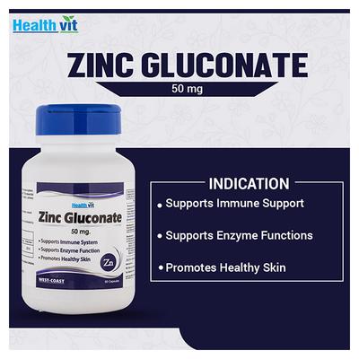 HealthVit Zinc Gluconate 50 mg Capsules 60's - Calcium And Minerals