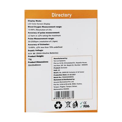 Accurex Fingertip Pulse Oximeter - Health Monitors And Equipment