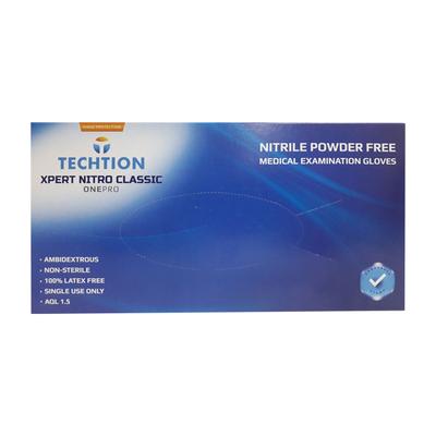 Techtion Xpert Nitro Classic Onepro Nitrile Powderfree Medical Examination Gloves - Large 100's - Surgical Consumable