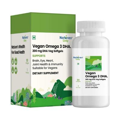 Natures Only Vegan Omega 3 DHA. 200 mg Veg Softgel 90's - Multi-Vitamins