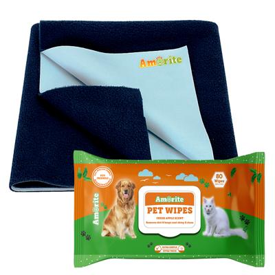 Amorite Pet Dry Sheet - Dark Blue + Wipes for Dogs & Cats 80's - Pet accessories