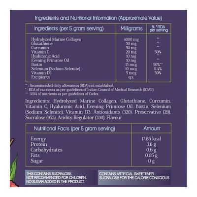 INJA Beauty Collagen Powder - Lychee Flavour 125 gm (N) - Calcium And Minerals