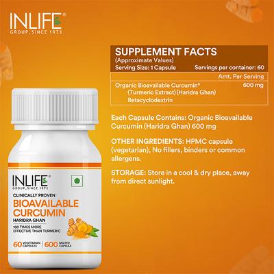 Inlife Bioavailable Curcumin 600 mg Vegetarian Capsules 60's - Herbal Dietary Supplement