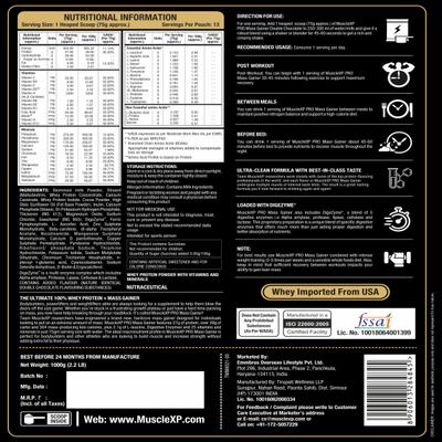 MuscleXP Pro Mass Gainer - Double Chocolate 1 kg - Weight Gain