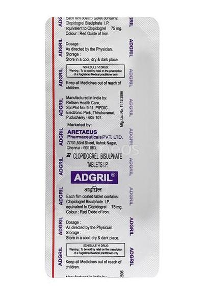 Adgril 75mg Tablet 10'S - Blood Clot-Ant