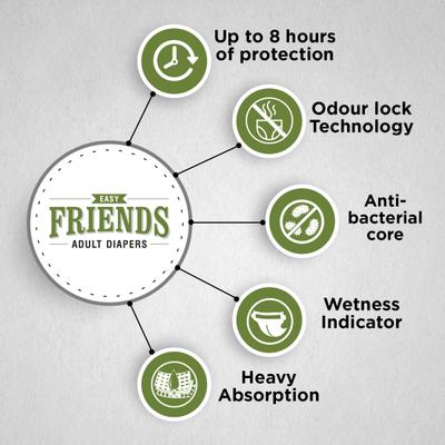 Friends Adult Diaper-Easy (L) 10's - Adult Diapers & Pads