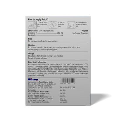 Rusan Lido - Plast Lidocaine Pain Relief Patch (350 mg) 5's - Roll-On/Patch