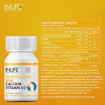 INLIFE Glucosamine MSM Calcium Vitamin D3 Tablets 60's - Multi-Vitamins
