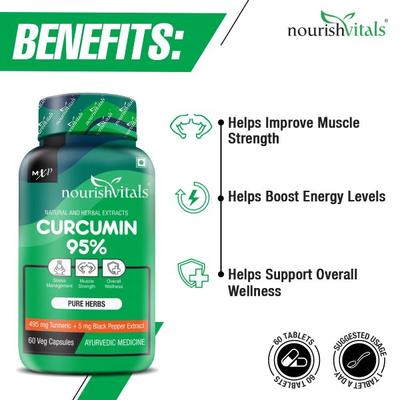 NourishVitals Curcumin 500 mg Veg Capsule 60's - Herbal Dietary Supplement