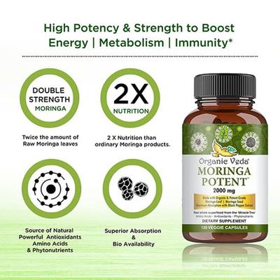 Organic Veda Moringa Potent 2000 mg Veg Capsule 120's - Pure Herbs