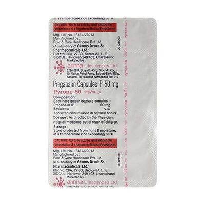 Pyrope 50mg Capsule 10'S - Neuropathic Pain-Dru