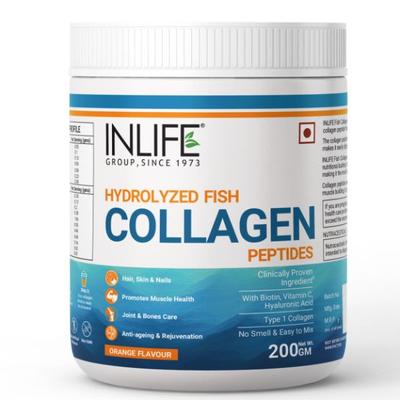 Inlife Hydrolyzed Fish Collagen Powder - Orange 200 g - Hair & Skin
