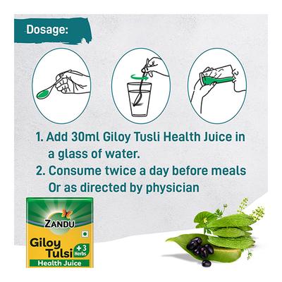 Zandu Giloy Tulsi + 3 Herbs Health Juice 500 ml - Ayurvedic Juices