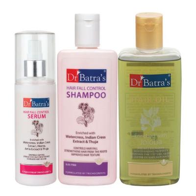 Dr Batra's Hair Fall Control Shampoo 200 ml + Hair Fall Control Serum 125 ml + Hair Oil 200 ml - Hair Treatment