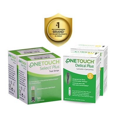 OneTouch Select Plus Strip (Pack of 2 x 50's) + OneTouch Delica Plus Lancet (Pack of 2 x 25's) - Blood Glucose Monitors/Test Strips