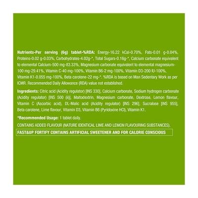 Fast&Up Fortify Calcium & Magnesium with Vitamin D3 Health Supplement Tablets - Lime & Lemon Flavour 10's - Calcium And Minerals