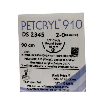 Dolphin Petcryl Polyglactin 910 Coated & Braided Suture (DS 2345) (90 cm) (2-0) - Sutures
