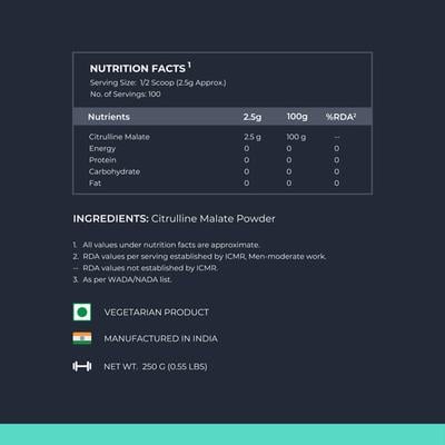 Nutrabay Pure Citrulline Malate Amino Acid Powder - Unflavoured 250 gm - Amino Acids