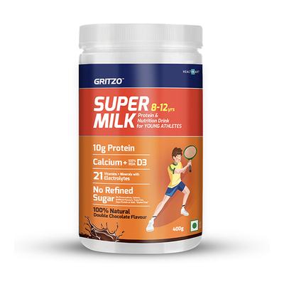 Gritzo SuperMilk Nutrition Drink Powder for Young Athletes - Double Chocolate 400 gm - Nutritional Supplement