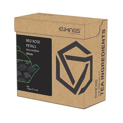 Elixings Tea Ingredient Dried Whole Petals - Red Rose 114 gm - Teas