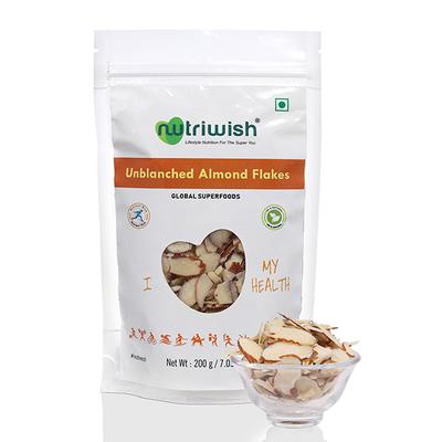 Nutriwish Unblanched Almond Flakes 200 gm - Nutritional Bars