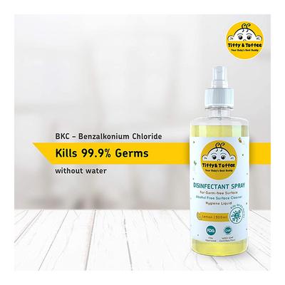 Tiffy & Toffee Non-Alcoholic Disinfectant Spray - Lemon 500 ml + Non-Alcoholic Hand Sanitizer - Lemon 100 ml - Baby Skin Care