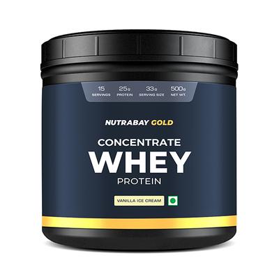 Nutrabay Gold Concentrate Whey Protein - Vanilla Ice Cream 500 gm - Whey Proteins