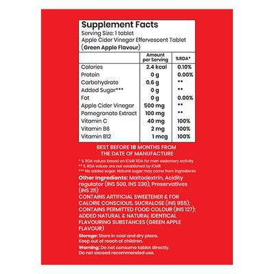 SuprFit Slim Apple Cider Vinegar Effervescent Tablet - Green Apple Flavour 20's - Apple Cider Vinegar - Acv