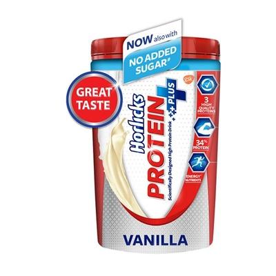 Horlicks Protein Plus No Added Sugar Powder - Vanilla Flavour 400 gm (Jar) - Daily Health Drinks