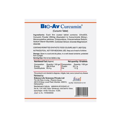 Bio-Av Curcumin 250 mg Veg Tablet 30's - Herbal Dietary Supplement