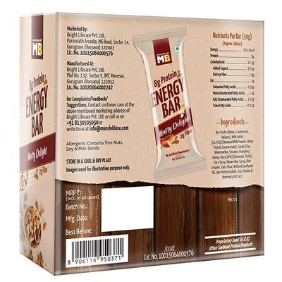 MuscleBlaze Protein Energy Bar - Nutty Delight (Pack of 6 x 50 gm) - Nutritional Bars