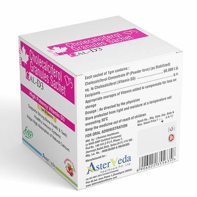 Asterveda Gal D3 SF Granules - Strawberry Flavor (Pack of 20 x 1 gm) - Calcium And Minerals