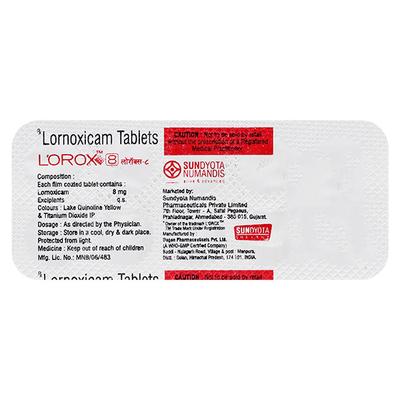 Lorox 8mg Tablet 10'S - Pain relief-Nsa