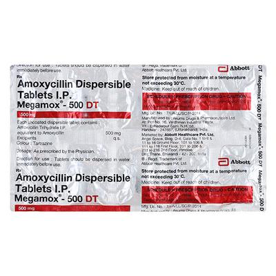 Megamox DT 500mg Tablet 10'S - Bacterial Infections-Pen